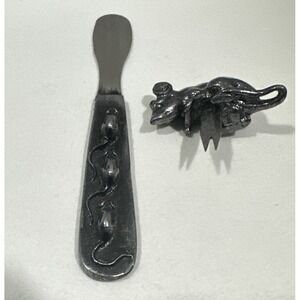 Vintage 1977 Designs by Metzke, INC Pewter 3 Blind Mice  2 PC. Cheese Set MCM